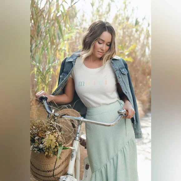 Women's LC Lauren Conrad Midi Wrap Skirt Mint White Pattern Size XL - Picture 2 of 8